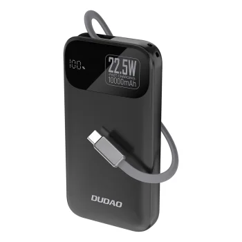 Dudao K31 10000 mAh 22.5W Power Bank with Built-in Cable, Black