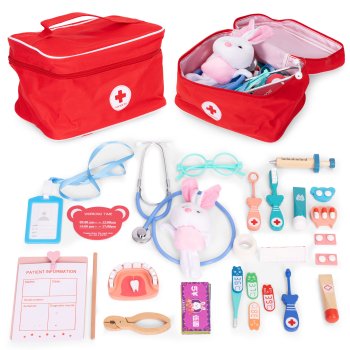 ECOTOYS Wooden Doctor Kit for Kids with Medical Bag 28 Pieces