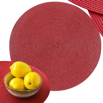 Round Woven Placemat, 38 cm, Red