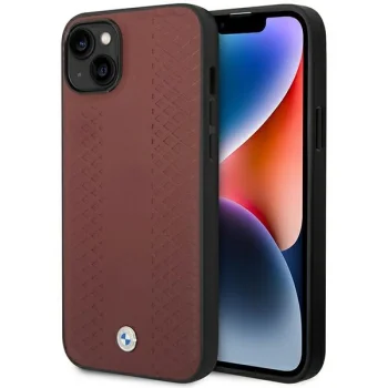 BMW iPhone 14 Case BMHCP14S22RFGR Leather Diamond Pattern Burgundy