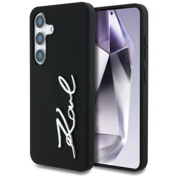 Karl Lagerfeld Silicone Metal Signature Logo Case for Samsung Galaxy S25, Black