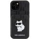 Apple iPhone 15 6.1\" Karl Lagerfeld Saffiano Cardslots and Stand Monogram Choupette Case Cover, Black