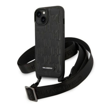 Apple iPhone 14 6.1'' Karl Lagerfeld Monogram Plaque Logo Strap Case Cover (Klhcp14sstmmk), Black