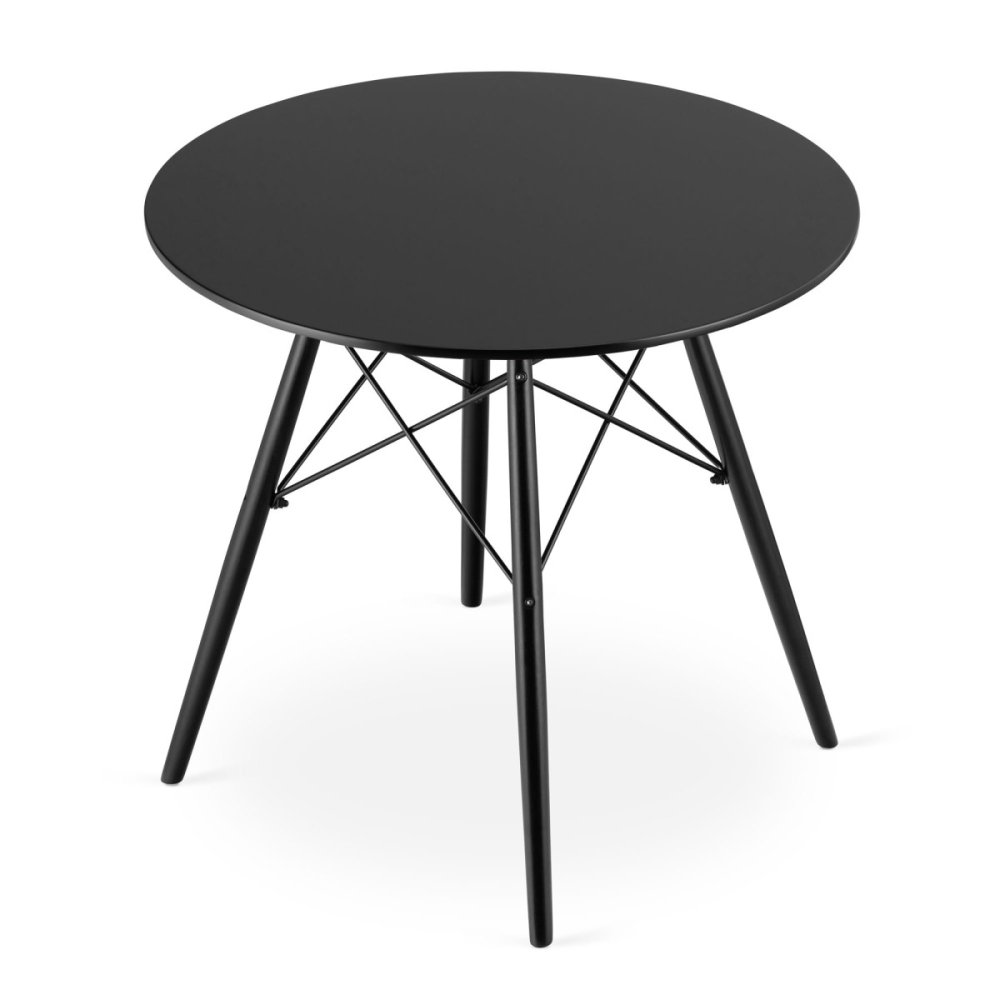 Round Dining Table 80cm Modern Kitchen Table with Beech Wood Legs, Black (1)