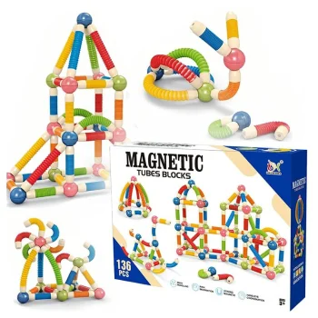 Magnetic Construction Set with Flexible Tubes and Balls