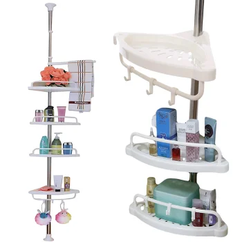 Telescopic Corner Bathroom Shelf, 4 Tiers, White