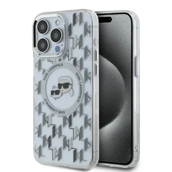 Karl Lagerfeld iPhone 15 Pro Max Case IML Monogram Karl & Choupette MagSafe, Clear