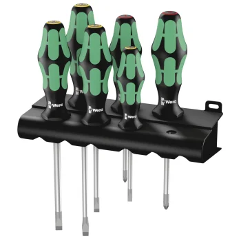 Wera 334/6 Kraftform Plus Lasertip Screwdriver Set with Rack, 6 Pieces