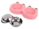 Double Pet Bowl for Dogs and Cats with Stainless Steel Bowls 2 x 0.3L, Pink