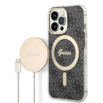 Apple iPhone 13 Pro Max 6.7" Guess 4G Print MagSafe Case Cover (GUBPP13XH4EACSK) + Charger, Black