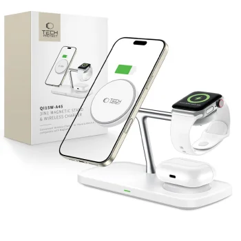 Tech-Protect QI15W-A45 3in1 Wireless Charger with MagSafe, White