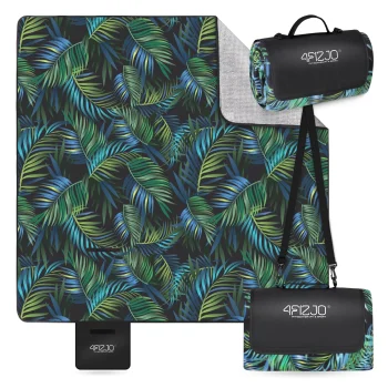 4FIZJO Insulated Picnic and Beach Blanket 200 x 200 cm Palm Leaves