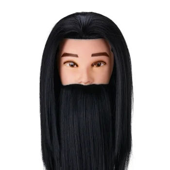 Gabbiano WZ4 Men's Hairdressing Training Head with Beard Synthetic Hair Black