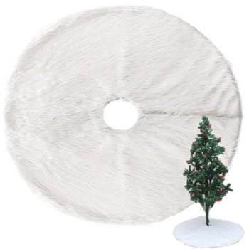 Christmas Tree Rug Mat, White Furry, Round, 90 cm