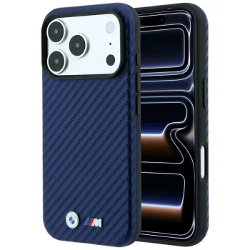 BMW M Carbon Metal Logo MagSafe Case for iPhone 17 Pro / 18 Pro, Navy Blue