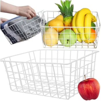 Large White Metal Wire Organizer Basket, 28.5x22x12 cm