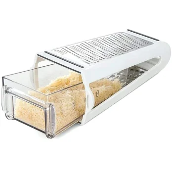 Kitchen Grater with Container, White/Silver