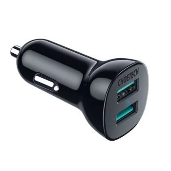 Choetech 2x USB-A Car Charger 36W QC 3.0, Black