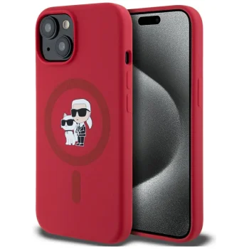 Karl Lagerfeld Silicone Karl&Choupette MagSafe Case for iPhone 15, Red