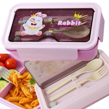 Lunch Box with Compartments and Cutlery, 1L, Purple