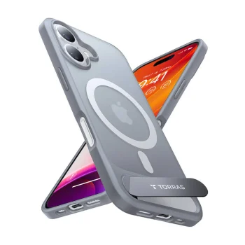 Torras Pstand Series Case for iPhone 16 Plus with Stand, Titanium Gray