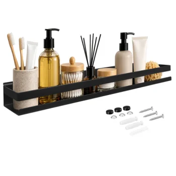 Zortiva Wall-Mounted Bathroom Shelf, Stainless Steel, 50 cm, Black