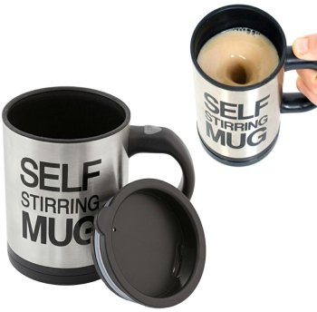 Self Stirring Thermal Mug 350ml, Silver-Black