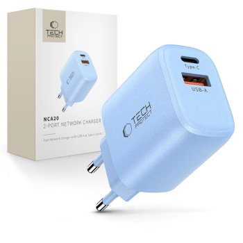 Tech-Protect NCA20 PD 20W QC3.0 USB-A / USB-C Wall Charger - Blue