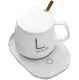 Electric Mug Warmer with Ceramic Cup and Spoon Set, White