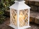 Decorative LED Lantern with Flickering Flameless Candle, Battery Operated, White