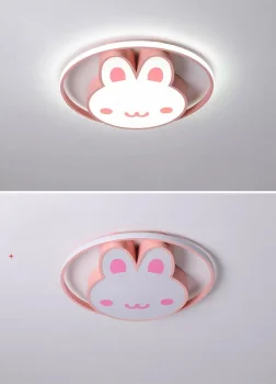 Dimmable LED Kids' Room Ceiling Light with Remote, Bunny Design, Pink