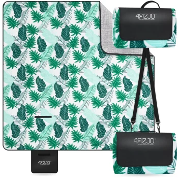 4FIZJO Insulated Picnic and Beach Blanket 200 x 200 cm, Leaf Pattern