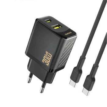 Dudao A27TCEU GaN PD 30W USB-A USB-C Wall Charger with USB-C Cable - Black