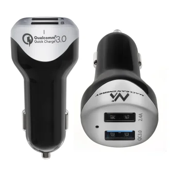 Maclean Energy MCE157 Car Charger 2x USB QC 3.0 4.8A with 1.5m Cable, Silver
