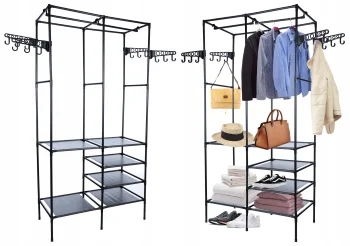 Double Freestanding Clothes Rack with Shelves, 162x36x174 cm
