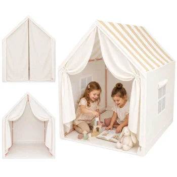Foldable Kids Playhouse Tent 130x120x100 cm, Striped Beige