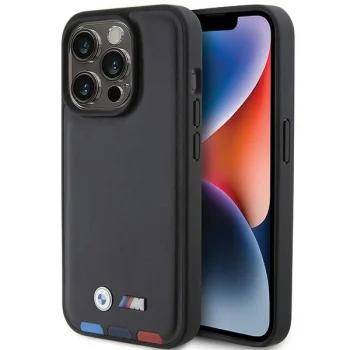BMW iPhone 15 Pro Case Leather Stamp Tricolor, Black