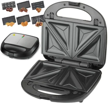 6-in-1 Multi-Sandwich and Waffle Maker 850W with Interchangeable Plates, Black