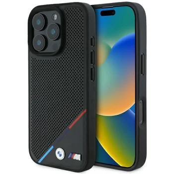 BMW iPhone 16 Pro Case M Perforated Tricolor Line MagSafe, Black