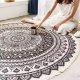 Round Boho Area Rug with Tassels 95 cm, Navy & Grey