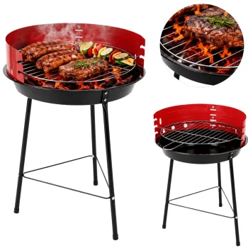 Portable Round Charcoal & Briquette Garden BBQ Grill, 35cm