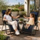Gravity Folding Garden Lounger with Soft Cushion, Navy Blue & Black