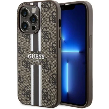 Guess iPhone 15 Pro Case 4G Printed Stripes MagSafe, Brown