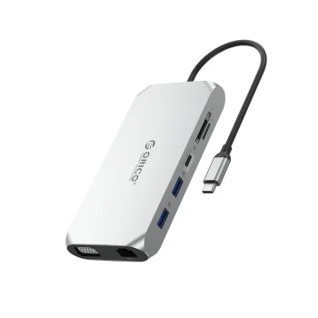 Orico XCR 12in1 USB-C Docking Station with 2x HDMI 4K 60Hz, VGA, PD 100W, RJ45 - Silver