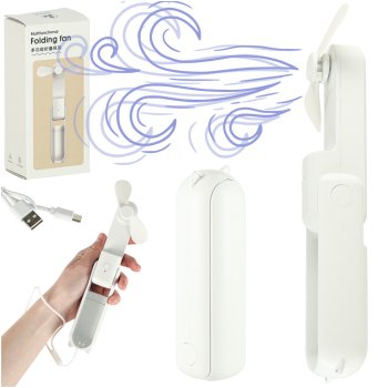 Portable Mini Handheld Fan, Foldable USB Desk Fan with Power Bank, White