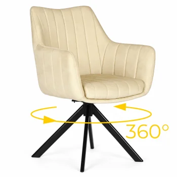 ModernHome 360° Swivel Upholstered Velour Dining and Living Room Chair, Beige