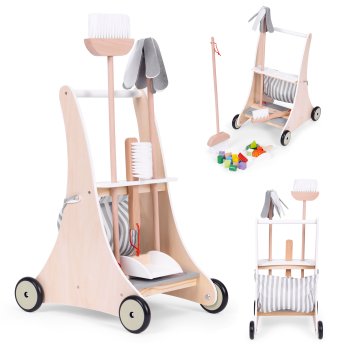 ECOTOYS Wooden Cleaning Toy Set with Trolley for Kids