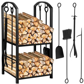 Firewood Rack + Fireplace Tools 4 pcs.
