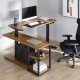 Ergo Office ER-450 Electric Height Adjustable Desk with Shelves, Rustic Brown
