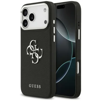 Guess Grained Big 4G Classic Logo Case for iPhone 17 Pro Max, Black